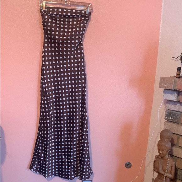 paper heart brown polka dot dress Ciao Ruffles Maxi Satin Dress - Brown Polka Dot